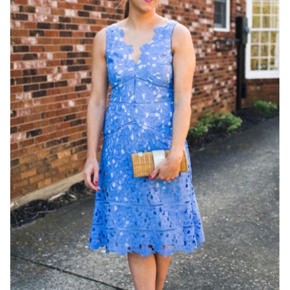 Vineyard Vines Kentucky Derby Lace Dress Periwinkle Blue Floral Scalloped 16 NEW